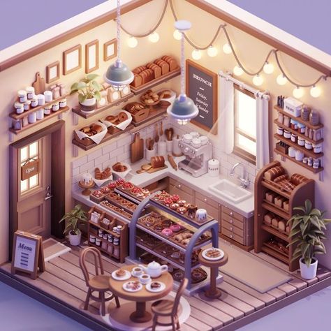 Minecraft Kitchens, Cute Bakery, Bakery Interior, Sims 4 House Plans, House Games, Sims House Design, Isometric Design, Architecture Concept Drawings, Cozy Cafe