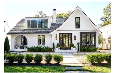 White Painted Brick Exterior, Types Of Houses Styles, American House Style, Home Design Styles, Painted Brick Exteriors, Home Designs Exterior, Exterior Home Design, Home Exterior Makeover, Tudor Style Homes