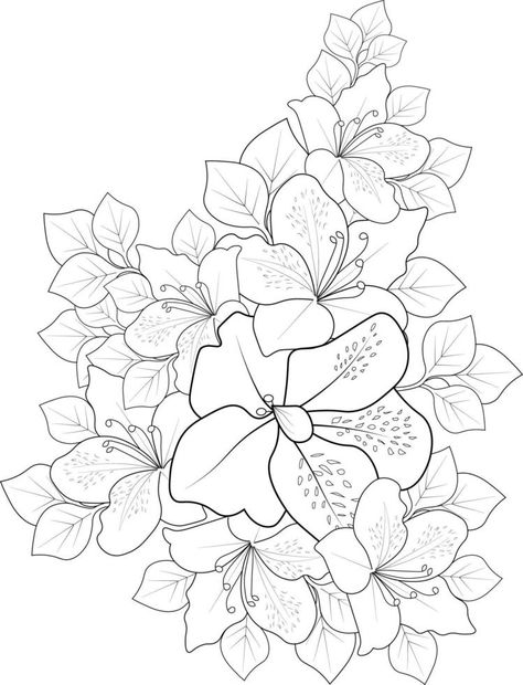 Azalea Flower Tattoo, Ornament Bouquet, Flower Tattoo Black And White, Flower Tattoo Black, Tattoo Black And White, Ornament Flower, Azalea Flower, Black And White Vector, Zentangle Designs