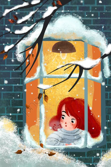 Snowy Window Illustration, Winter Window Illustration, Cute Winter Images, Snowing Illustration, Snow Illustration Winter, Winter Poster Design, Winter Illustration Art, Snow Drawing, Snow Window