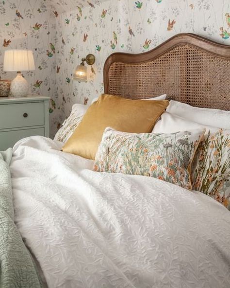 Laura Ashley na Instagramie: „The statement bed of this season the Montpellier is the perfect finishing touch for any country-inspired bedroom. This stately bed…” English Cottage Aesthetic, Cottage Core Bed, Cottage Core Bedroom, Cane Headboard, Statement Bed, Vintage Bedroom Styles, Cottagecore Home, Classic French Style, Rattan Cane