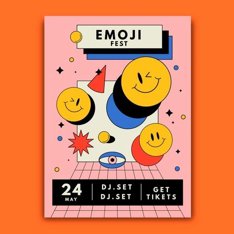 Free Vector | Acid emoji poster template Flat Design Poster, Graphic Design Portfolio Book, Charity Poster, Poster Template Free, Emoji Design, Emoji Party, Canvas Learning, Portfolio Book, Emoji Stickers