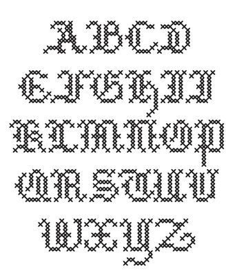 Lighter-weight gothic cross stitch font. Cross Stitch Font, Corak Sulaman, Cross Stitch Alphabet Patterns, Cross Stitch Fonts, Cross Stitch Letters, Embroidery Alphabet, Pola Kristik, English Alphabet, Cross Stitch Alphabet