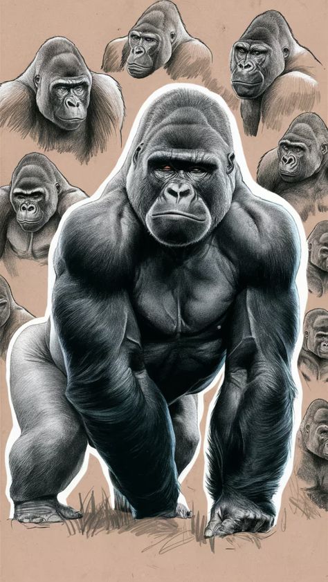 Picture of an inspiring gorilla drawing sketch, ideal for unleashing inner creativity and finding new techniques. Minimal Animal Drawing, Gorilla Drawing Sketches, Gorilla Sketch, Gorilla Tattoos, Gorilla Drawing, Savage Tattoo, Big Gorilla, Gorilla Illustration, Scary People