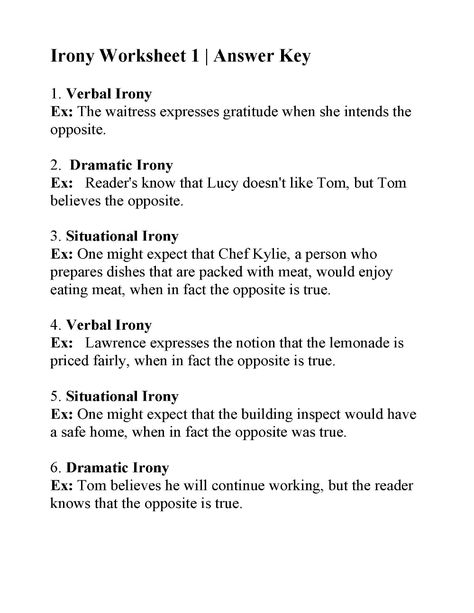 Irony Worksheet 1 | Answers Irony Examples, Situational Irony, Poetry Worksheets, Figurative Language Worksheet, Literary Elements, Reading Worksheets, Figurative Language, Educational Worksheets, Sweetie Pie