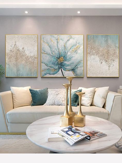 PRICES MAY VARY. Size of Abstract Wall Art:individual size:1 Panel of 24x24inch,2 Panels of 16x24inch,overall:24inches highx56 inches wide,framed and ready to hang;Color:Gold,Blue. ENVIRONMENTAL MATERIAL WILL NOT FADE. We assure you that our modern canvas painting is poison-free and odor-free performance,will last for years and look as stunning as it did on day one. A STYLISH GIFT: The flower wall decoration pictures will beautify your interior space in uncommon way.They are mostly used to decor Blue Artwork Abstract, Modern Canvas Painting, 3d Wall Painting, Modern Artwork Abstract, Flower Canvas Wall Art, Inspire Me Home Decor, Floral Oil Paintings, Wall Art For Living Room, Abstract Canvas Wall Art