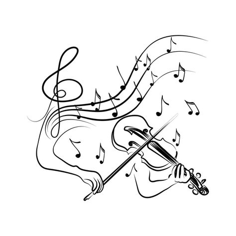 Melody Drawing Music, Violin Doodle Art, Classical Music Drawing, Playing Violin Drawing, Violin Doodle, Draw Violin, Violin Art Drawing, Cricket Tattoo, Violin Illustration