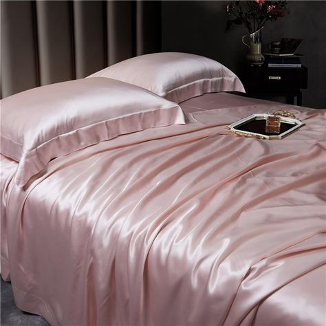 Looking for the ultimate luxury bedding experience? The Pale Pink 25 Momme Mulberry Silk Bedding Set is the ultimate embodiment of luxury and comfort. Made from the finest grade of 100% pure mulberry silk, with a luxurious 25 momme weight, this bedding set is incredibly soft, smooth and hypoallergenic, providing a restful and refreshing night's sleep. Treat yourself to the finest quality silk bedding and transform your sleep experience into one of pure bliss. What's Included? 4 Piece Sets includ Royal Bedding, Pink Bed Sheets, Silk Bed Sheets, Nana Jacqueline, Silk Bedding Set, Egyptian Cotton Bedding, Satin Bedding, Satin Sheets, Designer Bedding Sets