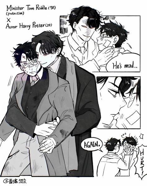 Harry Potter And Tom Riddle Fan Art, Tom Riddle X Harry Potter Fanart, Auror Harry Potter, Tomarry Fanart, Tomarry Harrymort, Harry Potter Toms, Dark Harry, Snape Harry, Hp Harry Potter