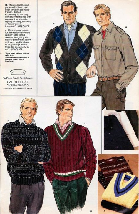 Preppy 2000s Outfits Men, 1990 Mens Fashion, 80s Fashion Catalogue, 80s Men’s Fashion, Yuppies Fashion, Yuppie Aesthetic, 1980s Fashion Mens, 80s Clothes Men, 80s Mens Outfits