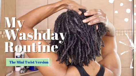 Woman washing her hair in shower and the text reads My Wash Day Routine The Mini Twist Version Mini Twists Natural Hair, Wash Day Routine, Wash My Hair, Clean Scalp, Hair Clean, Day Routine, Type 4 Hair, Twist Styles, Wash Day