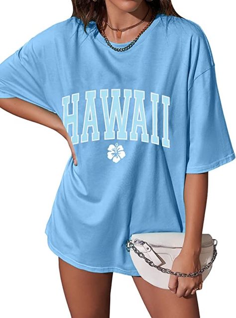 Hawaiian Shirts for Women Flower Shirt Oversized Graphic Tees Tropical Vacation Clothes Summer Vacation Tee at Amazon Women’s Clothing store Tropical Vacation Outfits, Preppy Shirt, Oversized Graphic Tee, Trendy Outfits For Teens, T Shirt Image, Aesthetic Shirts, Shirts For Teens, Beach T Shirts, Preppy Aesthetic