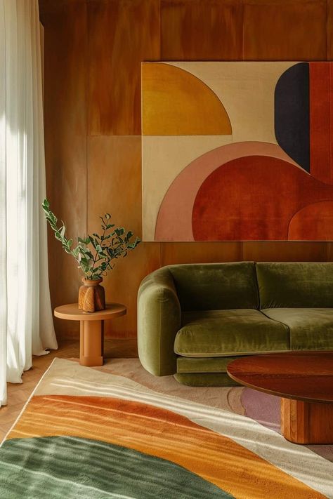 15 Tips for Creating a 70s Inspired Living Room | Green Snooze Living Room Inspiration Green, Green Living Room Paint Colors, Living Room Ideas Dark, Green Living Room Walls, Dark Living Room Decor, Green Living Room Color Scheme, 70s Inspired Living Room, Dark Living Room Ideas, Room Ideas Dark