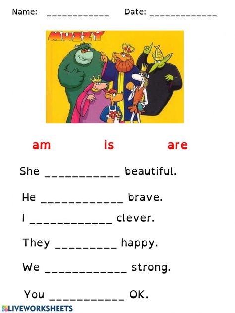 Verb to be interactive and downloadable worksheet. You can do the exercises online or download the worksheet as pdf. Verb Activities For First Grade, Basic English For Kids, Verb To Be, English Grammar For Kids, Grammar For Kids, Kindergarten Reading Worksheets, English Activities For Kids, French Worksheets, Teaching English Grammar