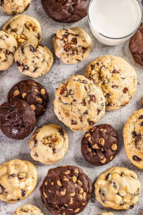 Bakery Style Cookies (6 Flavors!) - thestayathomechef.com Bakery Style Cookies, Cookie Base Recipe, Levain Cookies, The Stay At Home Chef, Stay At Home Chef, Camping Desserts, Levain Bakery, Cookie Bakery, Cookies And Milk