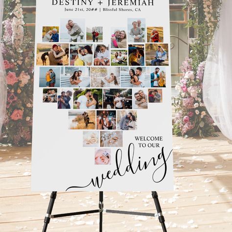 Wedding Welcome Heart Shape 29 Photo Collage Foam Board Formal Typography, Picture Montage, Heart Shaped Photo Collage, Shape Pictures, Landscape Portrait, May Weddings, Wedding Posters, Multi Photo, Wedding Welcome Sign