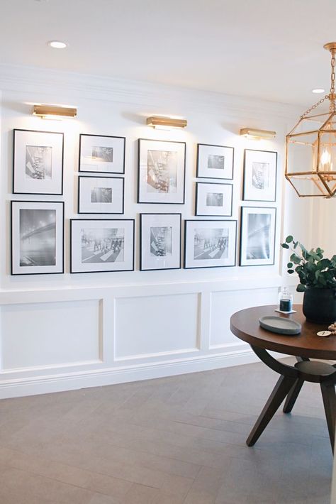 Gallery Wall With Molding, Artsy Hallway, Organic Living Room, Molduras Vintage, Wall Moulding, Dining Room Updates, Dining Room Spaces, Gallery Wall Living Room, Condo Living