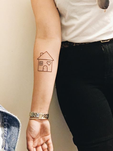 house tattoo #tattoo #ink #house #smalltattoo The House That Built Me Tattoo, Realtor Tattoo, Tiny House Tattoo Simple, Real Estate Tattoo Ideas, Simple House Tattoo, House Tattoo Minimalist, Tiny House Tattoo, Little House Tattoo, House Tattoo Simple