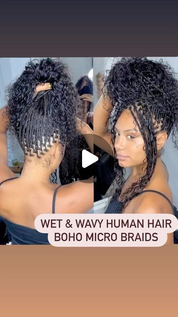 @bella.dior_ on Instagram: "Book the Look: Wet & Wavy Human Hair Boho Micro Braids" Knotless Braids With Water Wave Hair, Micro Braids Wet And Wavy Human Hair, Micro Boho Knotless Braids, Wet And Wavy Braids Black Women, Human Hair Box Braids Wet And Wavy, Boho Micro Braids, Micro Boho Braids, Human Hair Braids Black Women, Microbraids Hairstyles Micro Braids