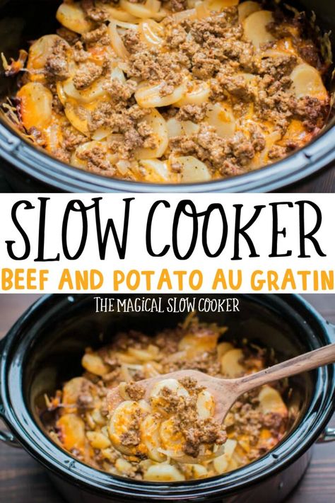 Chop Meat Crockpot Recipes, All Day Crockpot Recipes Dinners, Slow Cooker Recipe With Potatoes, Hamburger Potato Crockpot, Ground Beef Recipes In The Crockpot, Ground Hamburger Crockpot Recipes, Crock Pot For Picky Eaters, Crockpot Hamburger And Potato Recipes, Command Cooking Recipes