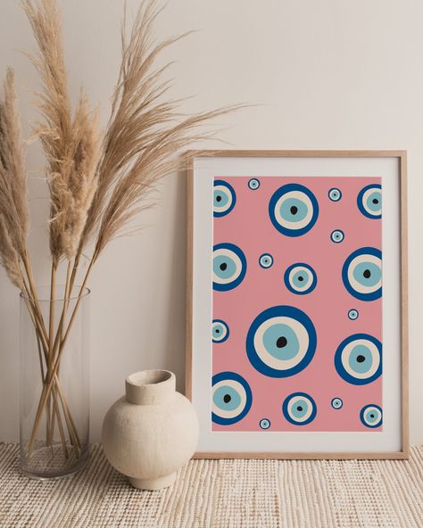 Pink Evil Eye Painting, Evil Eye Painting Aesthetic, Colorful Canvas Art Wall Decor, Evil Eye Canvas Painting Ideas, Hamsa Wall Decor, Evil Eye Painting Canvases Easy, Evil Eye Acrylic Painting, Evil Eye Bedroom, Evil Eye Painting Ideas