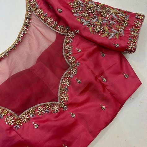 Dm@9640490158 Designer Emblished maggam work customised blouses Fabric: cottonsilk Dispatch: 4 days Price : 2000unstitched 2550stitched Colours and sizes can be customised accordingly Net Blouse Designs With Aari Work, Back Net Aari Work Blouse, Self Colour Saree Blouse Designs, Net Fabric Blouse Design, Hand Maggam Work Designs, All Over Work Blouse Design, Simple Net Aari Work Blouse Designs, Maroon Blouse Designs Bridal, Aari Work Net Blouse Designs