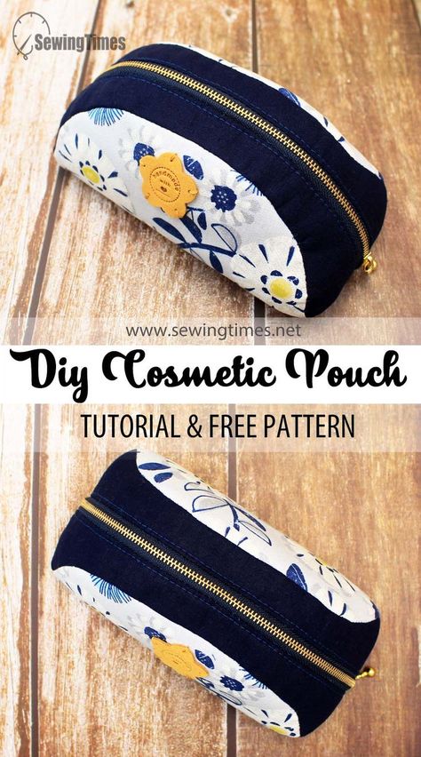 DIY Cosmetic Pouch - Sewing Pattern & Tutorial | How To sew a Zipper Pouch Makeup Bag [sewingtimes] Diy Quilted Bag, Diy Makeup Bag Tutorial, Sew A Zipper Pouch, Makeup Pouch Diy, Weekender Bag Pattern, Sewing Makeup Bag, Small Bag Pattern, Makeup Bag Pattern, Sew A Zipper