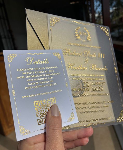 Welcome to our store. Special invitations made from quality materials Acrylic wedding invitations Frosted acrylic invitation. Gold foil print. (optional). Wedding invitation. Frosted acrylic wedding invitation. Metallic Bronze Pearlescent Envelope (optional). Wax seal.  Personalized custom design. * Flexible acrylic thickness is 0.70 microns. * Paper thickness 280 gr/m2 * Invitation Dimension: 135x195 mm * Envelope Dimension: 140x200 mm *Additions such as printing technique, envelope, material p Diy Acrylic Wedding Invitations, Quinceñera Invitations, Acrylic Wedding Invites, Fancy Wedding Invitations, Invitations Quinceanera, Wedding Invitations Unique, Acrylic Wedding Invitation, Acrylic Invitation, Material Properties