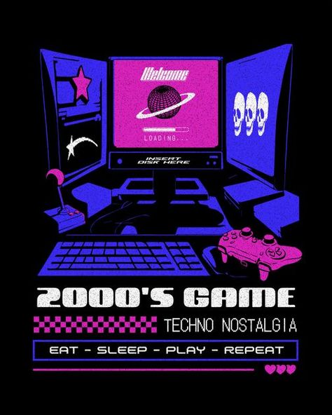 Y2k Gaming, Sports Illustrations Design, Cyberpunk Games, Graphic Shirt Design, T Shirt Design Template, Typography Illustration, Abstract Pattern Design, Event Poster Design, Retro Typography