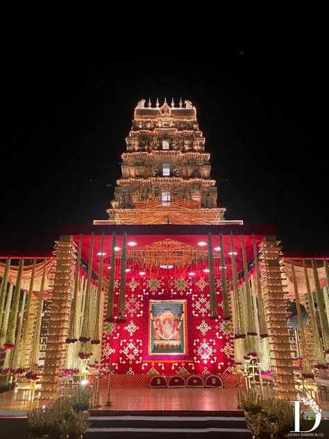 Temple Theme Wedding Decor, Temple Wedding Decor, Varanasi Wedding, Indian Temple Wedding, Durga Pandal, Devika Narain, Mandap Wedding, Vishnu Laxmi, Vidhi Mandap