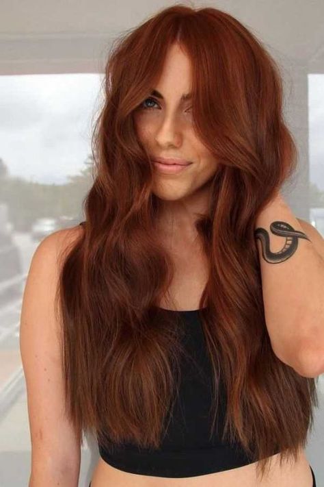 Hot Copper Hair, Dark Red Hair Copper, Deep Cowboy Copper Hair, Hair Dye Ideas For Olive Skin, Cowboy Copper Hair Green Eyes, Cowboy Copper Hair Medium Length, Cow Boy Copper Hair Girl, Cowgirl Copper Hair Fair Skin, Cow Girl Copper Hair Colour