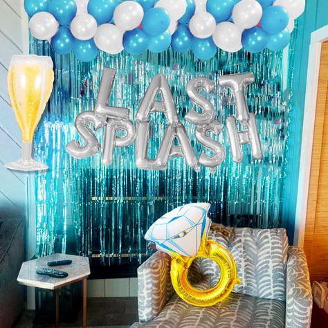 PRICES MAY VARY. Our Last Splash Balloons set has it all to make this a big awesome day! This set of Last Toast Bachelorette Party Decorations can be use mermaid party, mermaid bridal shower, last splash, tail to veil party. DIY your Last Splash Bachelorette Party ! Use our balloons and backdrop to celebrate your impressive moment! 1 x blue rain curtain backdrop, 1 x ring balloons, 1 x bottle balloons, 20 x blue white balloons, 1 x Last Splash letter balloons. JeVenis Silver Blue Last Splash Bac Whale Bachelorette Party, Float Trip Bachelorette Party, Brides Last Splash, Bachelorette Party Themes Cruise, Bachelorette Party Last Splash, Pirate Bachelorette Party, 4th Of July Bachelorette Party, Lake House Bachelorette Party Ideas, The Last Splash Bachelorette Party