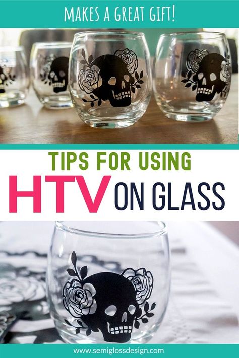 Learn how to make your own wine glasses with HTV. Custom wine glasses make great gifts. Click to read my tips for using heat transfer vinyl on glass. Vinyl On Glass, Cricut Heat Transfer Vinyl, Vinyle Cricut, Inkscape Tutorials, Htv Projects, Cricut Help, Custom Wine Glasses, Cricut Projects Beginner, Diy Vinyl