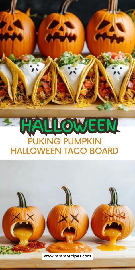 Spice up your Halloween menu with this puking pumpkin taco board that’s as delicious as it is hilarious! Whether you’re hosting a spooky bash or just love creative food ideas, this board will be the star of your table. Tacos, dips, and festive fun all come together in this unique display. Click to learn how to assemble this unforgettable Halloween treat! Halloween Taco Bar, Spooky Halloween Dinner, Halloween Taco Dip, Taco Board, Puking Pumpkin, Halloween Themed Snacks, Pumpkin Carving Tips, Pumpkin Dip, Pumpkin Carving Kits