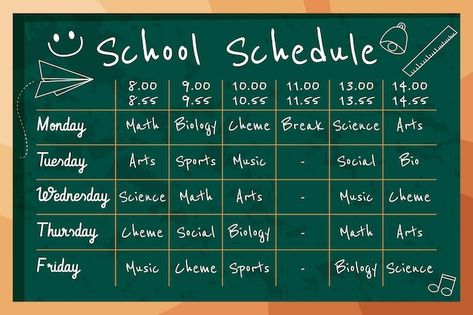 High School Timetable, Black Board Decoration Ideas School, School Timetable Template, Timetable Design, Timetable Template, School Timetable, Journal Elements, School Template, Goals Template