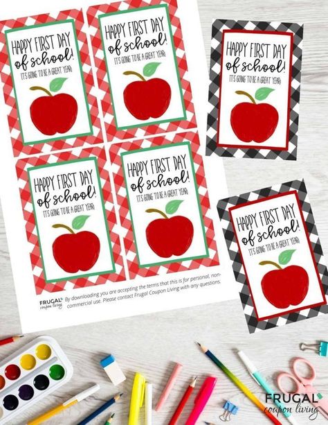 When you get your back to school stuff, don't forget the diy teacher gifts too! These Gingham and Apple First Day of School Teacher Gift Tag Ideas are a great way to thank all the teachers. Celebrate a teacher with our set School Teacher Gift Tag Ideas. Print Teacher first day of school gifts with a printer or Vinyl Cricut machine. Who doesn't love a beautiful black or red buffalo plaid check and a happy apple for teachers? #cricutmade #FrugalCouponLiving Verses For Teachers, Gift Tag Ideas, Hand Sanitizer Gift, First Day Of School Teacher, Classmates Gifts, Teacher Gift Printables, Halloween Teacher Gifts, Editable Gift Tags, Teacher Gift Tags