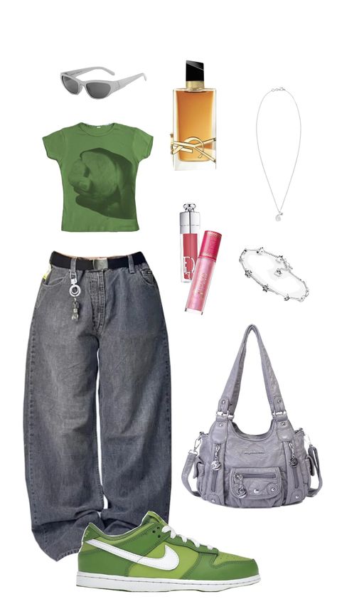 #grey #green #aesthetic #outfit #love 🧩🦭 Olive Green Fashion Aesthetic, Green Outfit Streetwear, Grey Green Aesthetic, Green Outfits Aesthetic, Green Aesthetic Outfit, Avatar Reference, Green Outfit Aesthetic, Fairycore Outfit, Green Preppy