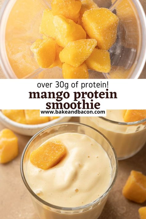 Mango Protein Smoothie Recipe, Protien Shake Recipes, Mango Protein Smoothie, Protein Powder Smoothie Recipes, Protien Smoothies Recipes, Healthy Protein Smoothies, Protein Breakfast Smoothie, Protein Powder Smoothie, Protein Smoothie Bowl