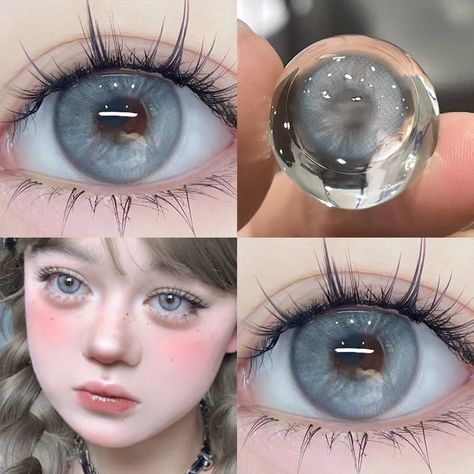 YICKYUE  -  Graded 2pcs/1pair Taylor BlueGray Colored Contact Lenses Cosmetic Softlens 14.2mm Halloween Beauty Makeup, Date Bar, Blue Eye Color, Eyes Look Bigger, Pink Ginger, Halloween Beauty, Cosplay Contacts, Color Contact Lenses, Lenses Eye