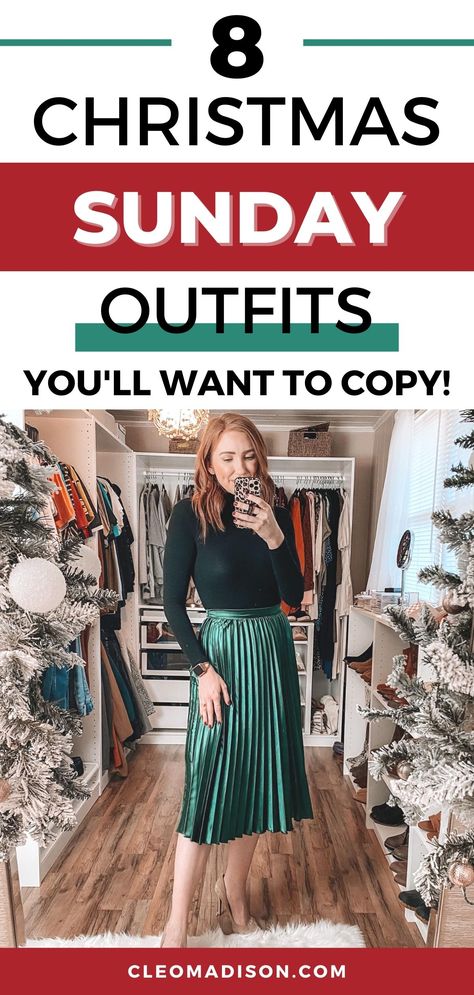 christmas sunday outfits for women Church Outfits Christmas, Family Christmas Fancy Dress, Dressing For Dinner Outfit, Church Outfit For Christmas, Skirt Christmas Party Outfit, Holiday Outfits For Petite Women, Skirts For Christmas, Christmas Eve Brunch Outfit, Holiday Work Outfits Christmas