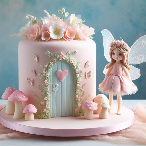 Fairy Cake 1st Birthday, Fairy And Elves Party Ideas, Enchanted Fairy Birthday Cake, Fairy Woodland Cake, Fairy Garden Cake Ideas, Fairy 1st Birthday Cake, Fairy Birthday Cake Ideas, Fairy Cakes For Girls Birthday, Fairy Tail Cake