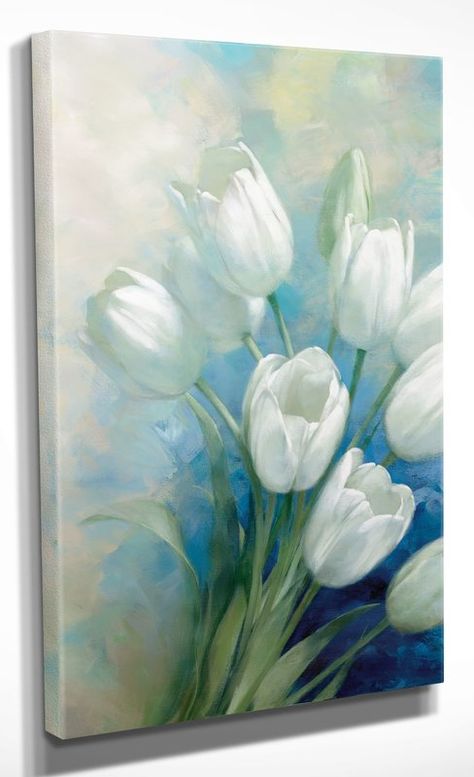 Acrylic Flower Painting, Easy Flower Painting, Tulip Painting, Flower Painting Canvas, Simple Acrylic Paintings, White Tulips, Modern Art Paintings, Lukisan Cat Air, Paintings Art Prints