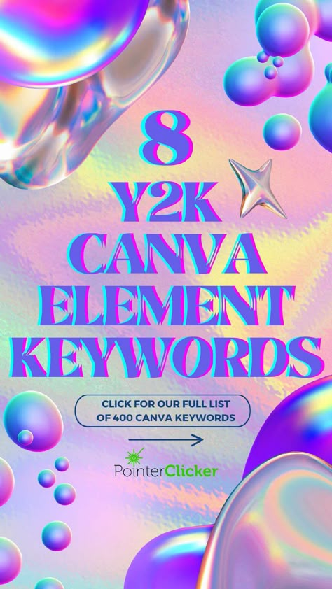 Dive into the Y2K nostalgia with our collection of 8 free Canva element keywords designed to bring those iconic 2000s vibes to your projects! Explore Y2K doodles, drawings, backgrounds, fonts, and more Y2K Canva elements, perfect for adding a retro touch to your graphic design. Want even more Canva element codes and keywords for your design toolkit? Click to access our full list of over 400 Canva element keywords and unleash your creativity. Get ready to take your designs back to the future! Best Free Canva Elements, Graphic Design Creativity, Y2k Fonts Canva Free, Canva Graphics Keywords Free, Canva Doodle Elements, Y2k Aesthetic Design, Free Elements Canva, Canva Codes Free, 2000 Graphic Design