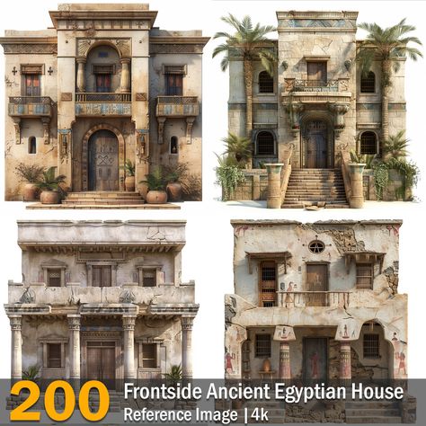 Frontside Ancient Egyptian House  | Reference Images | 4K,  on ArtStation at https://www.artstation.com/artwork/9EDk8O Egyptian Mansion, Ancient Egypt House, Egyptian Concept Art, Egypt Minecraft, Ancient Egyptian House, Egyptian Buildings, American Mountains, Ancient Buildings Architecture, Egyptian House