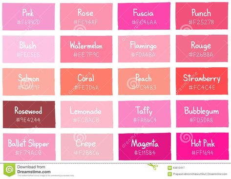 Pink Tone Color Shade Background With Code And Name Stock Vector - Image: 63610417 What Colors Make Pink, Pink Color Chart, Shade Background, Color Names Chart, Blush Color Palette, Tout Rose, Pink Names, Hex Color Palette, Fuchsia Flowers