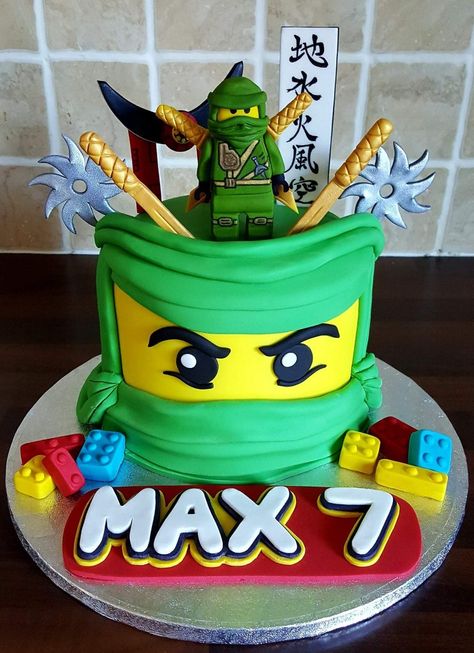 Lego Ninja Party Ideas, Ninjago Birthday Theme, Green Ninjago Cake, Ninja Go Cake Lego Ninjago, Lego Ninjago Cake Ideas, Lego Ninjago Birthday Party Ideas, Ninja Party Cake, Ninja Lego Birthday Party, Ninjago Lego Cake