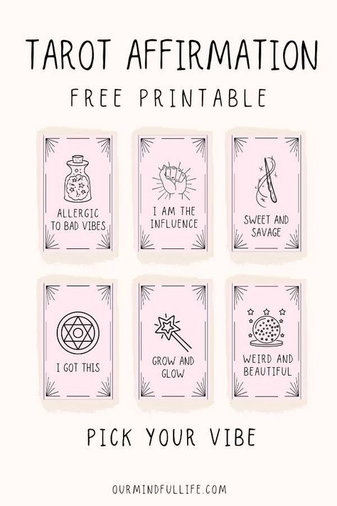 Free Printable Tarot Affirmation Cards - Our Mindful Life Tarot Affirmation Cards, Affirmation Tarot Cards, Diy Affirmation Cards Free Printable, Tarot Card Printable Free, Tarot Card Printable, Tarot Printable Free, Free Printable Oracle Cards Decks, Diy Oracle Card Ideas, Printable Tarot Cards Free