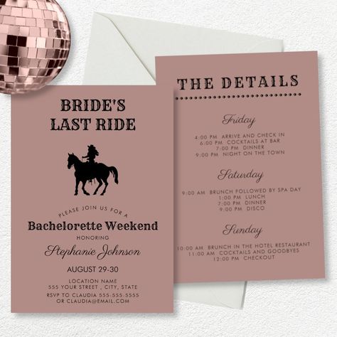 Dusty Rose Bride's Last Ride Bachelorette Weekend  Invitation  Zazzle Bride Template, Retro Roller Skating, Bachelorette Card, Rose Bride, Hen Night Ideas, Bachelorette Weekend Invitations, Retro Roller Skates, Stephanie Johnson, Invitation Examples