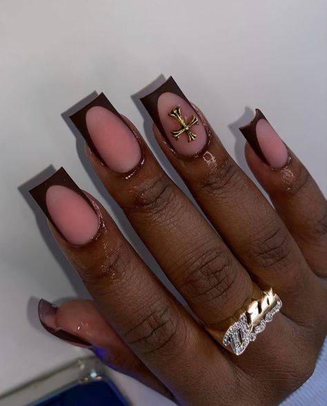 Brown Acrylic Nails, Hard Nails, Drip Nails, Colored Acrylic Nails, Work Nails, French Tip Acrylic Nails, French Acrylic Nails, Her Nails, Short Square Acrylic Nails