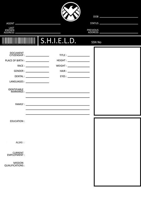 Character file template - SHIELD file S.h.i.e.l.d. Files Template, S.h.i.e.l.d. Files, S.h.i.e.l.d Aesthetic, Oc Form, Shield Files, Shield Template, Marvel Diy, Avengers Shield, Marvel Shield